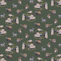 Woodland Animals Dark Green Organic Cotton Panama Fabric