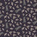 Woodland Mushrooms Purple Cotton Satin Fabric