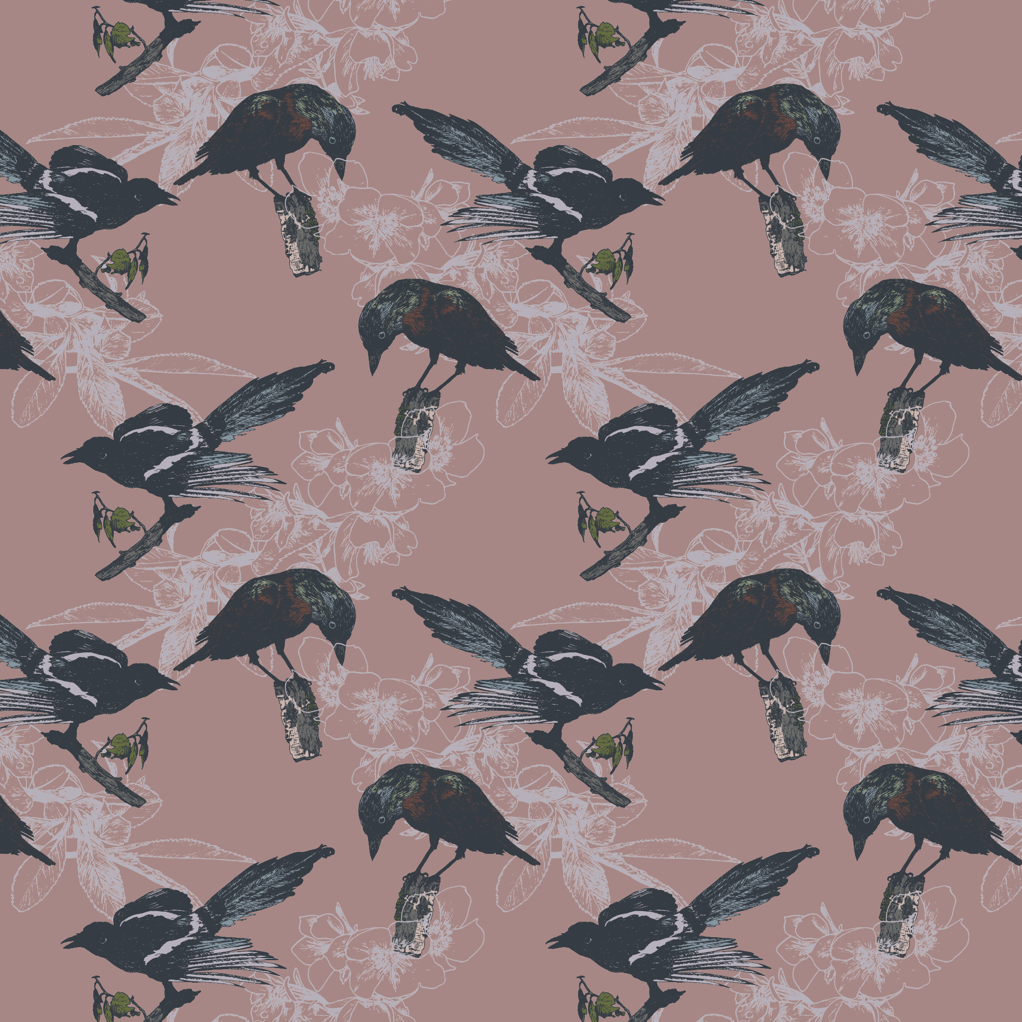 Woodland Collection Magpies and Jackdaws Design Licence