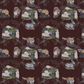 Woodland Animals and Holly Maroon Cotton Satin Fabric