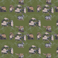 Woodland Animals and Holly Moss Green Organic Cotton Panama Fabric