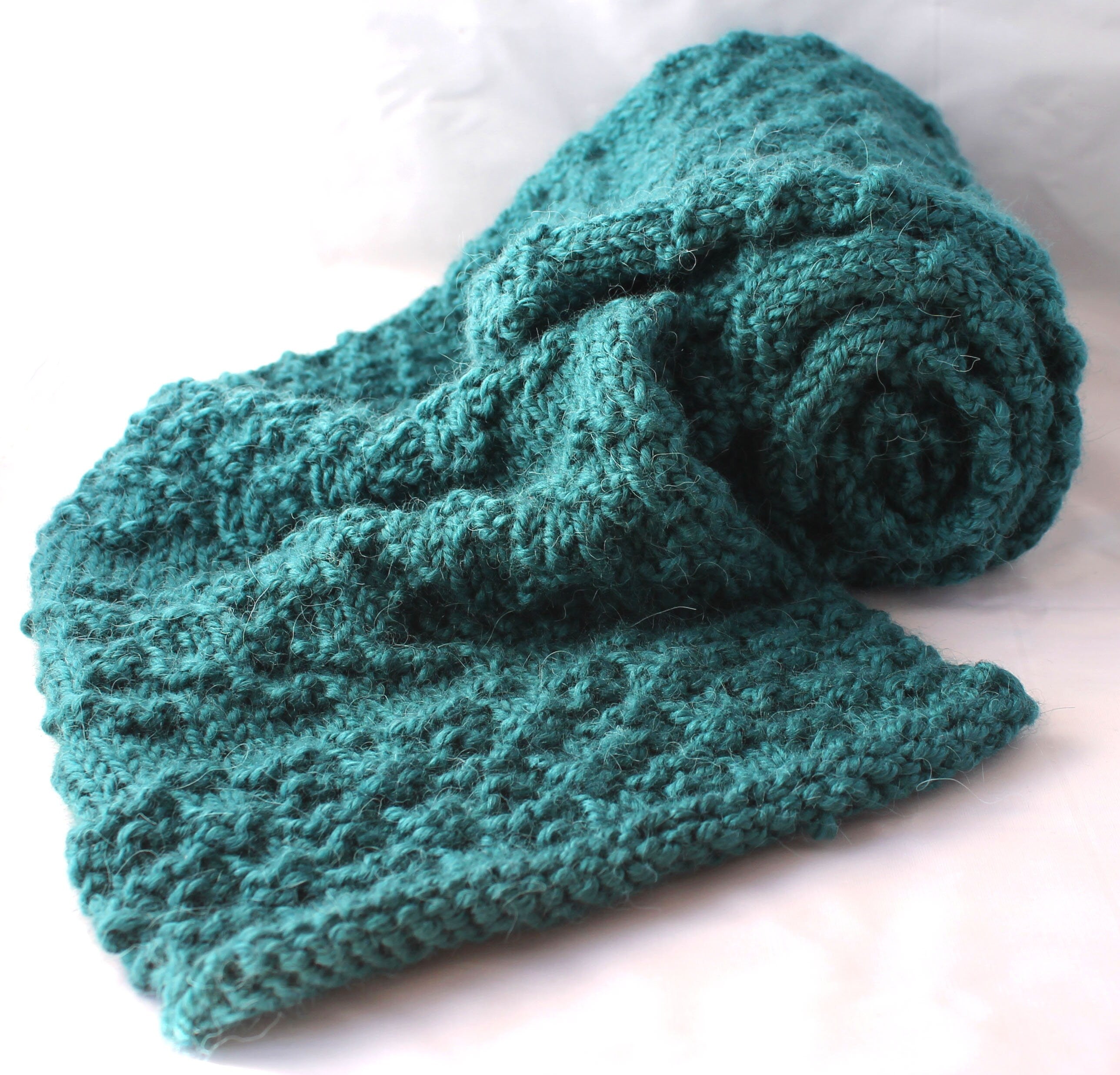 Teal Textured Handmade Huggable Soft Knitted Scarf