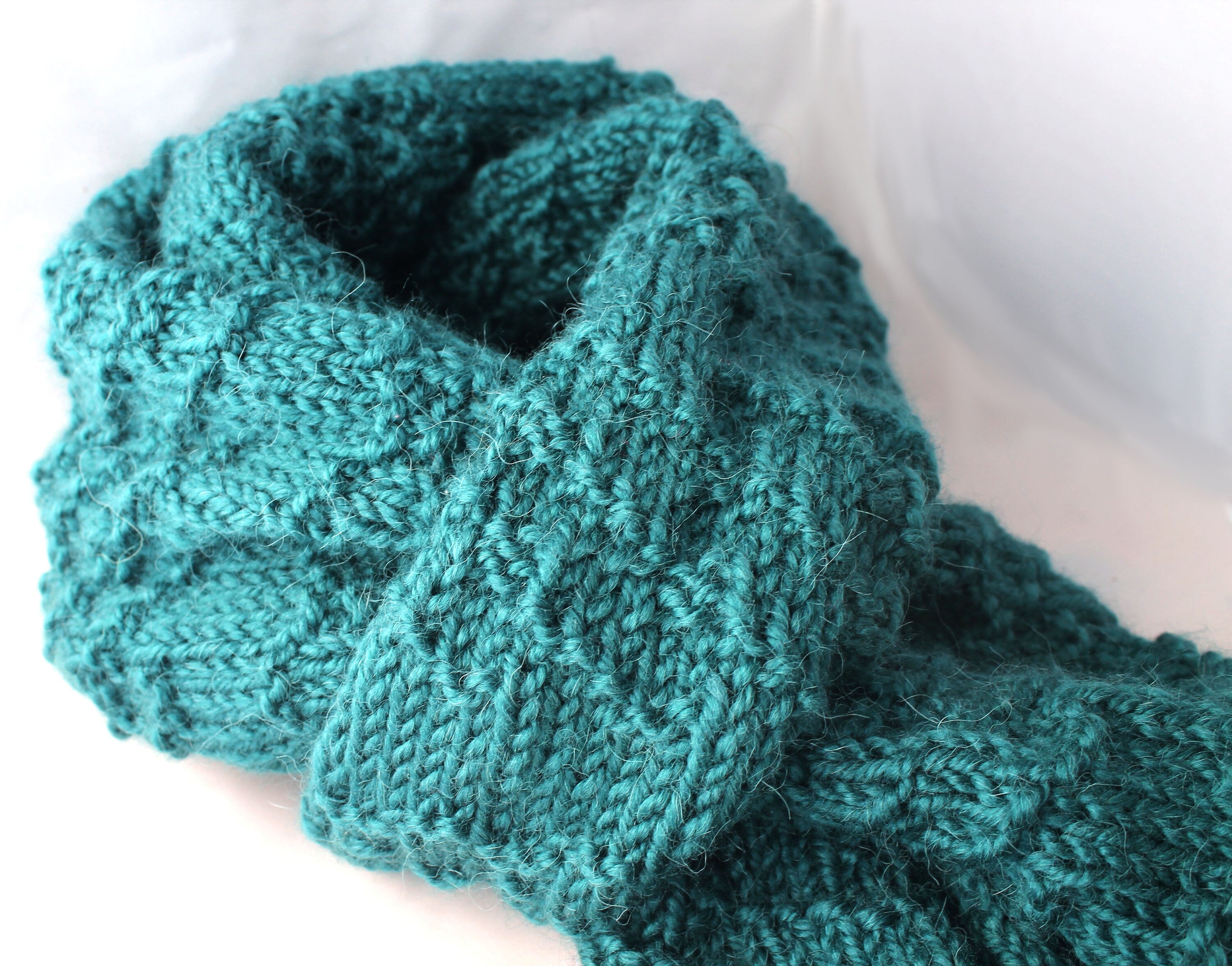 Teal Textured Handmade Huggable Soft Knitted Scarf