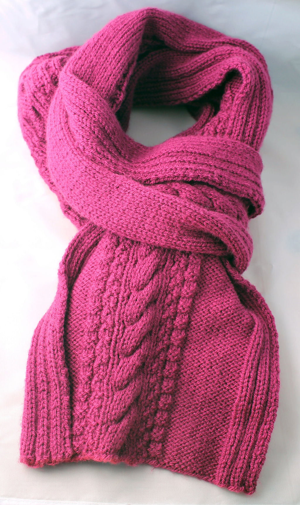 Magenta Washable Hand-Knitted Cable Scarf
