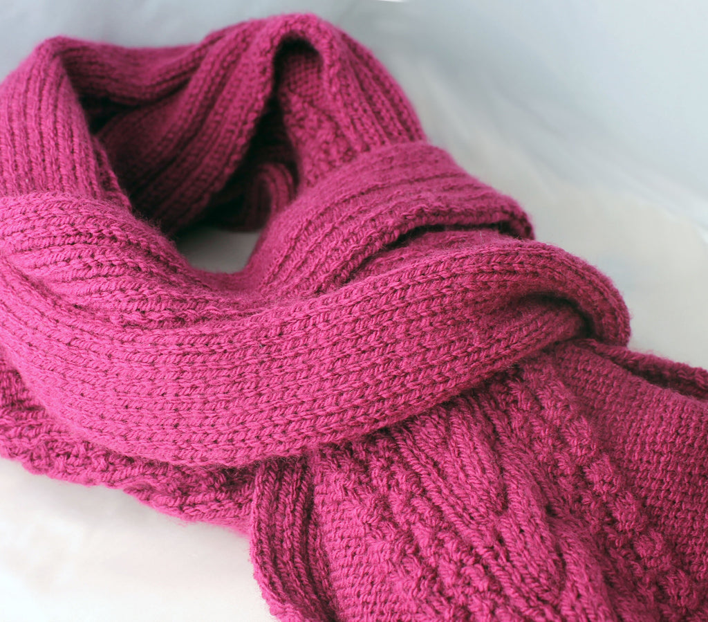 Magenta Washable Hand-Knitted Cable Scarf