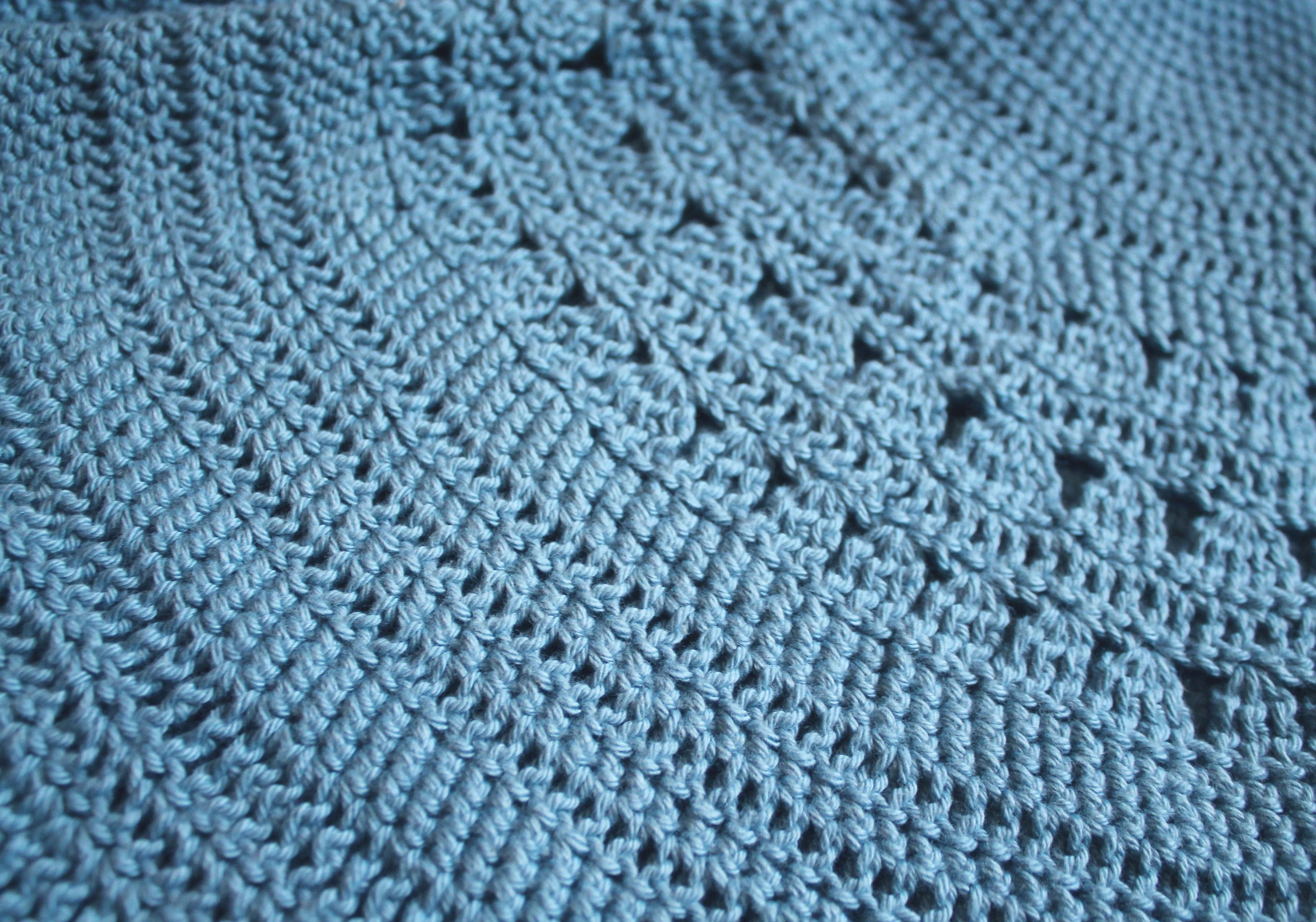 Handcrafted Light Blue Textured Cotton Circular Crochet Blanket