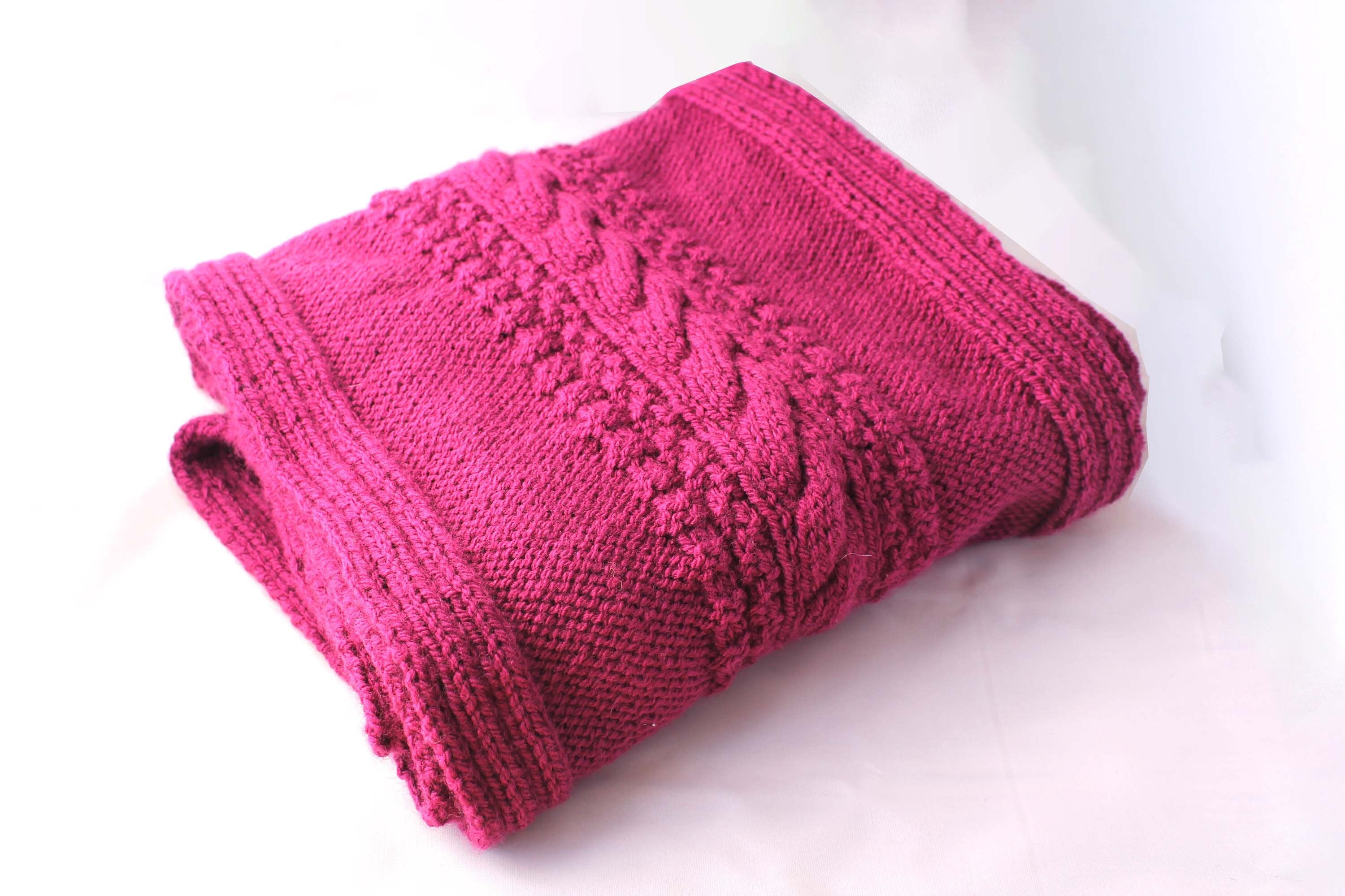 Magenta Washable Hand-Knitted Cable Scarf