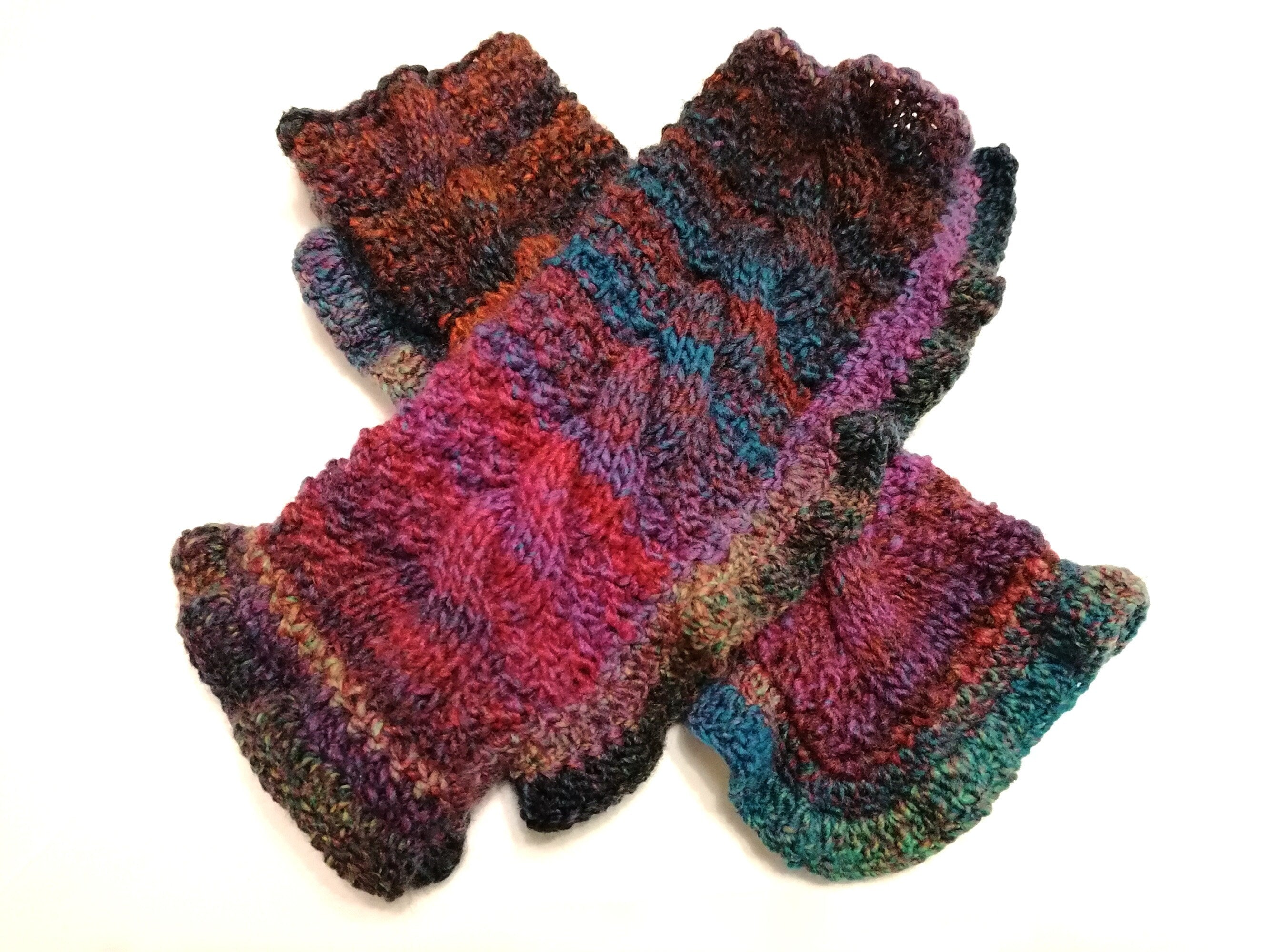 Quirky Crochet Rainbow Mermaid Gloves Wrist Warmers