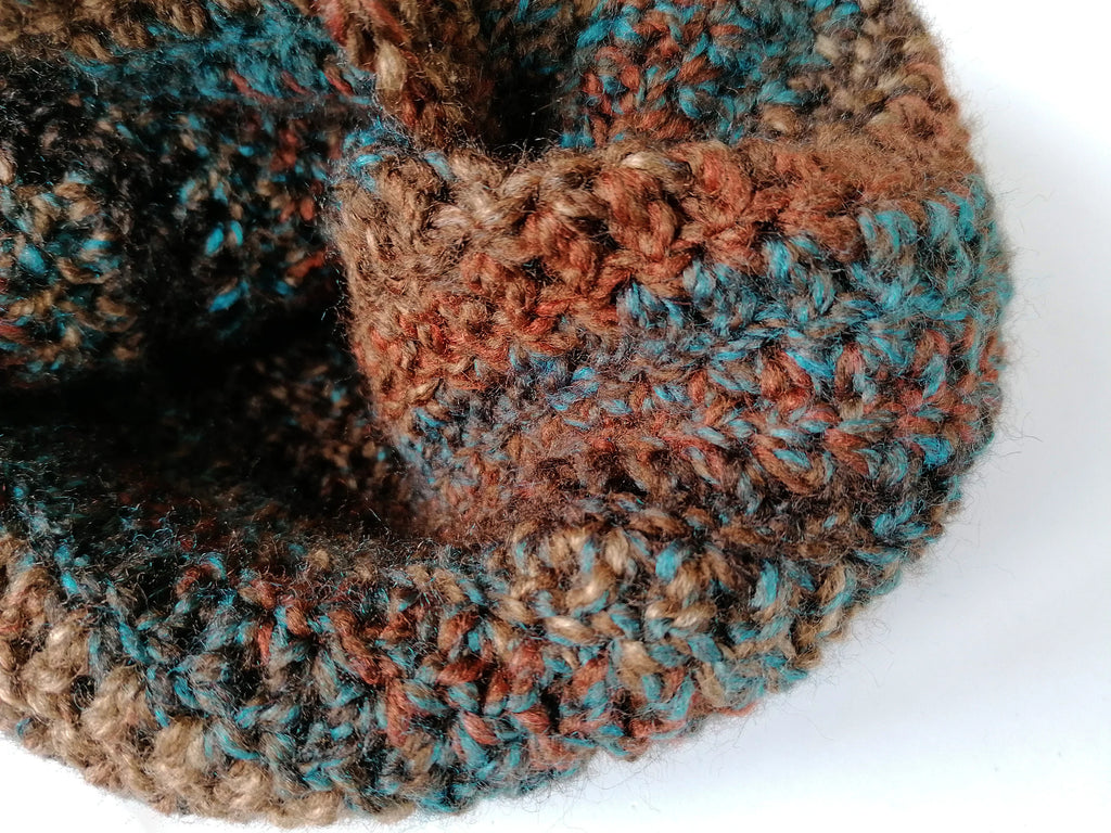 Earthy Brown Blue Crochet Handmade Twisted Snood Scarf