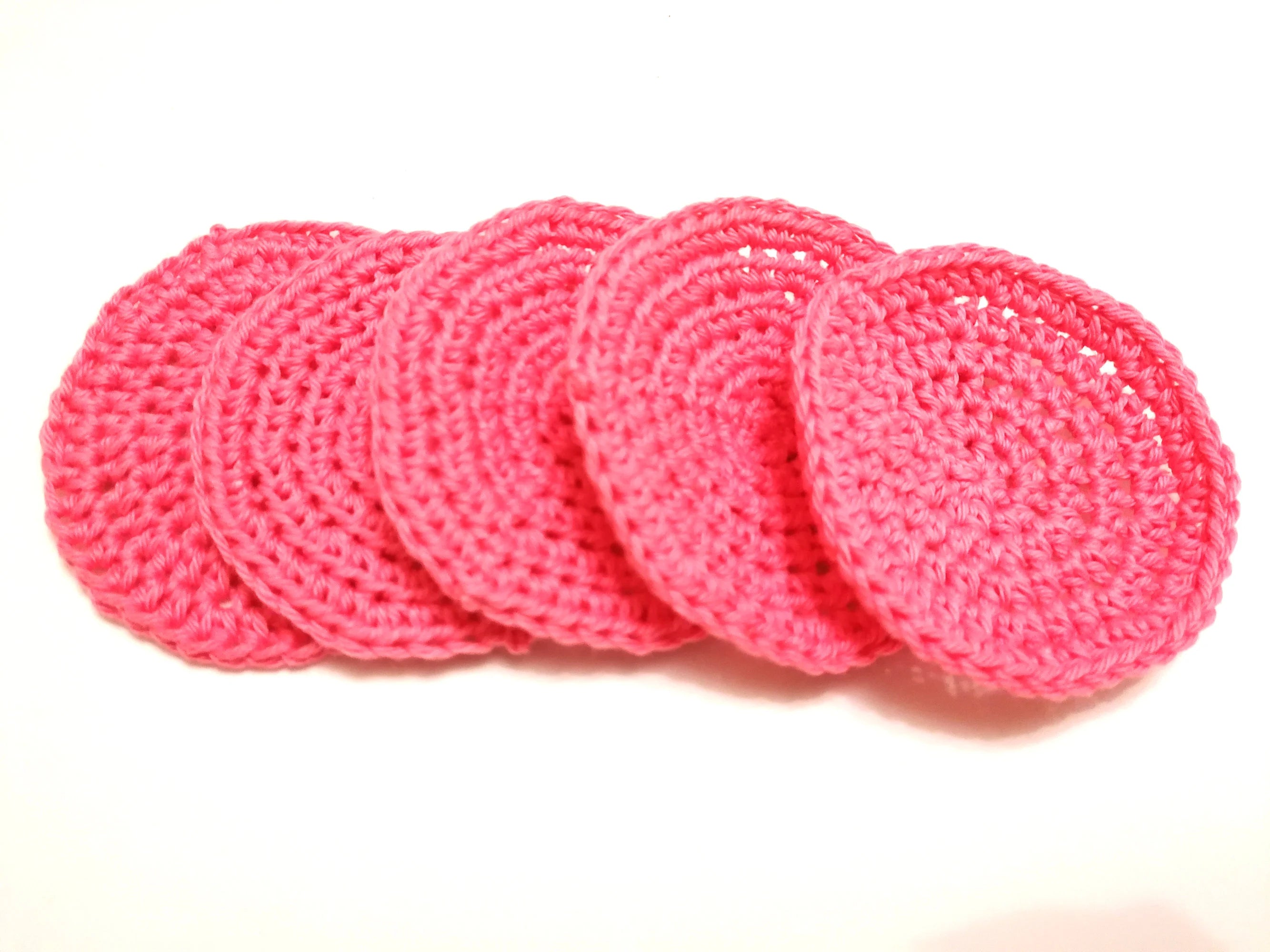 Bubblegum Pink Reusable 100% Cotton Crochet Face Cloth Washcloths Set of 5
