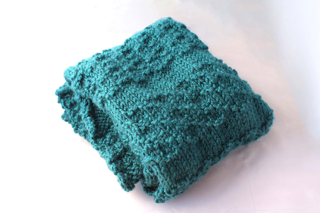 Teal Textured Handmade Huggable Soft Knitted Scarf