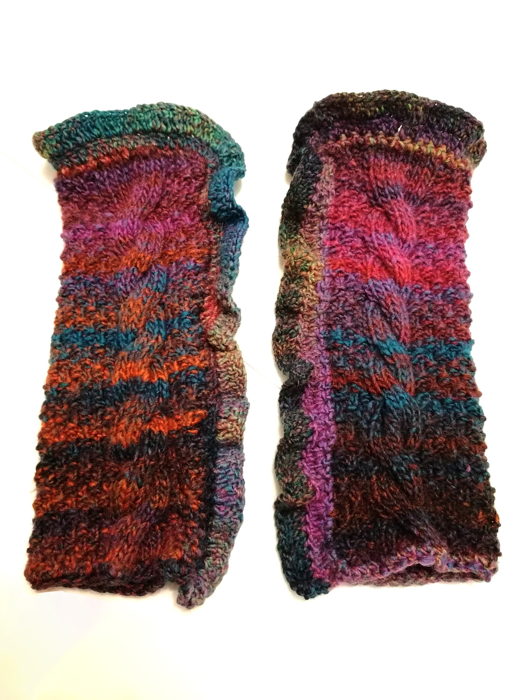 Quirky Crochet Rainbow Mermaid Gloves Wrist Warmers