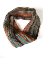 Earthy Brown Blue Crochet Handmade Twisted Snood Scarf