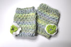Hand Knitted Moss Stitch Lichen Wildlife Purple Button Fingerless Gloves