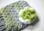 Hand Knitted Moss Stitch Lichen Wildlife Purple Button Fingerless Gloves
