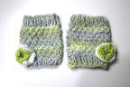 Hand Knitted Moss Stitch Lichen Wildlife Purple Button Fingerless Gloves