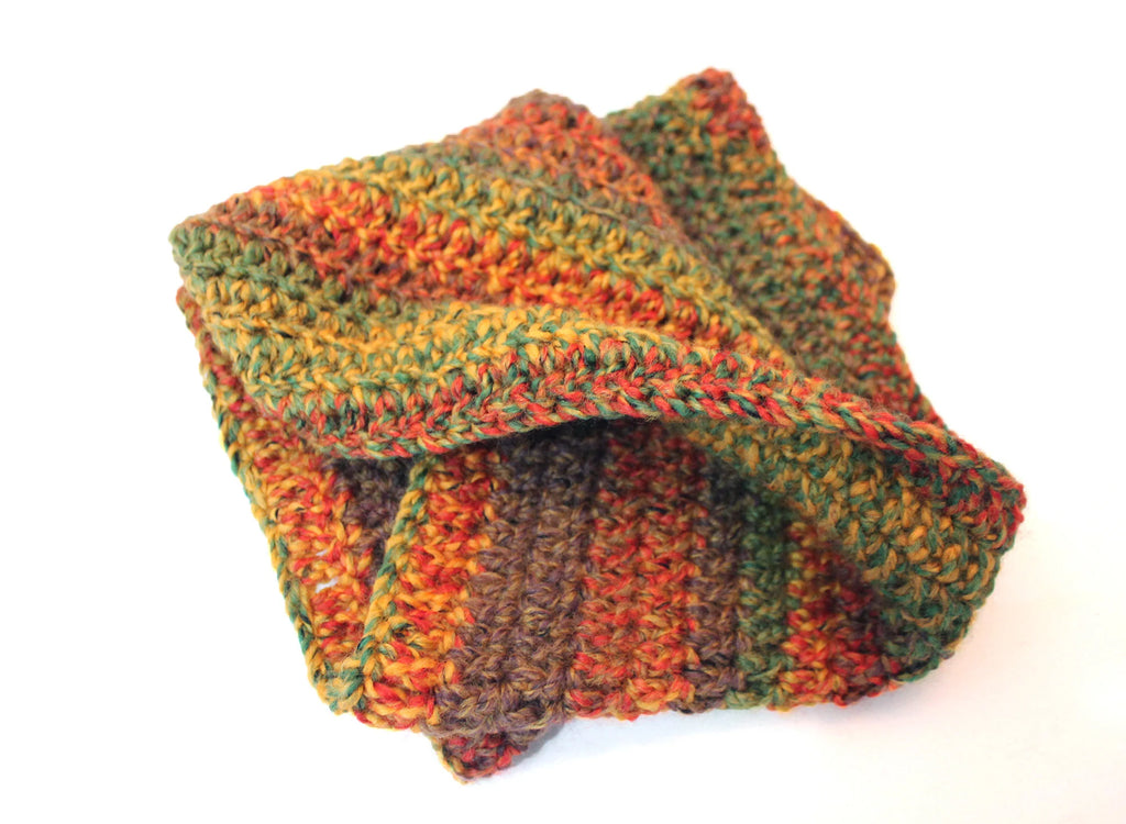 Rustic Autumn Leaves Crochet Handmade Twisted Snood Scarf