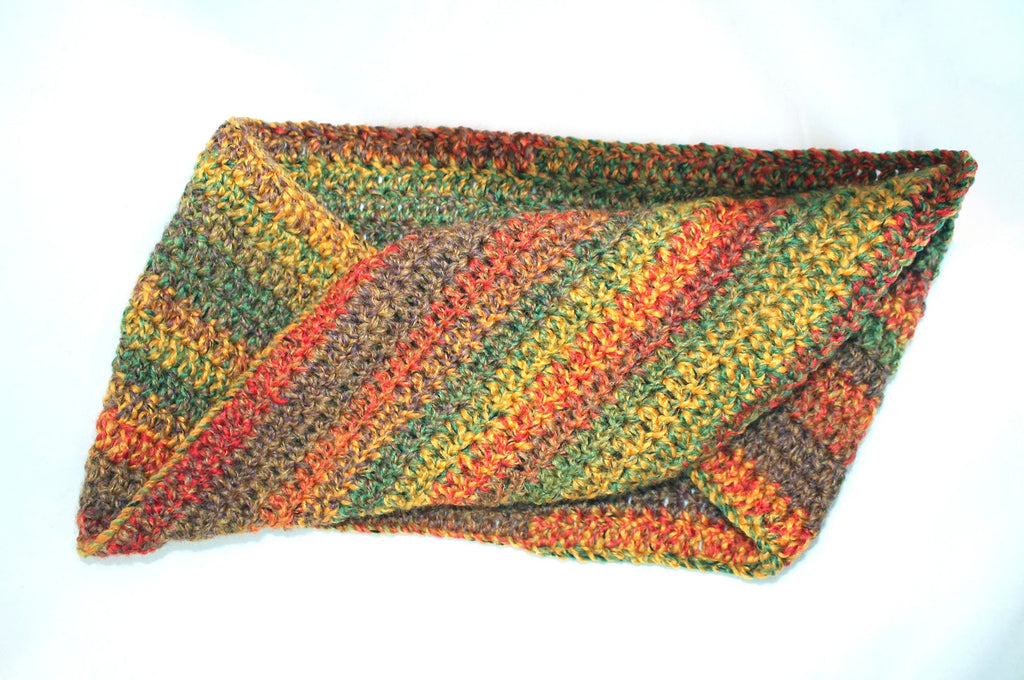 Rustic Autumn Leaves Crochet Handmade Twisted Snood Scarf