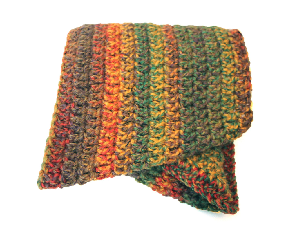 Rustic Autumn Leaves Crochet Handmade Twisted Snood Scarf