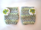 Hand Knitted Moss Stitch Lichen Wildlife Green Button Fingerless Gloves
