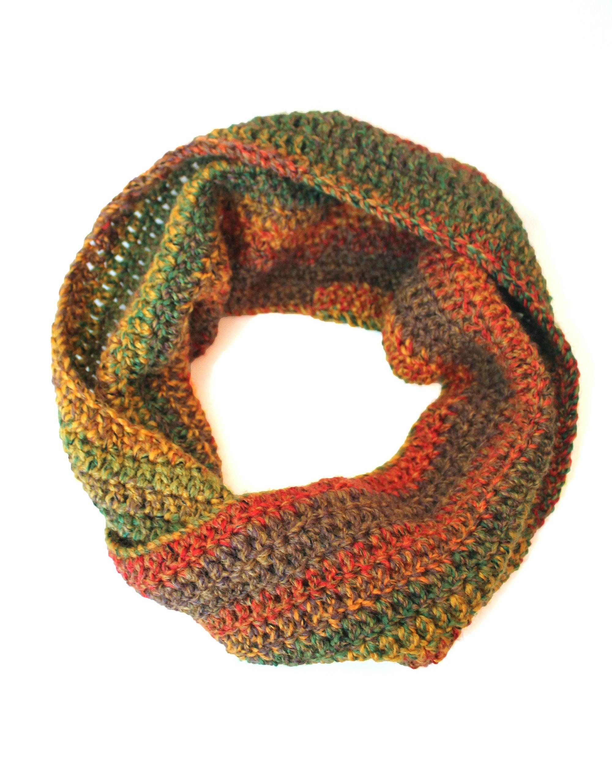 Rustic Autumn Leaves Crochet Handmade Twisted Snood Scarf
